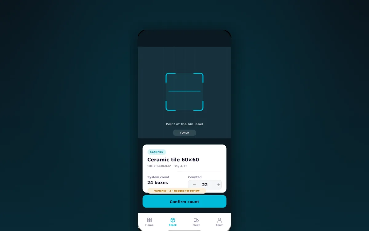 Stock counts by QR scan screen